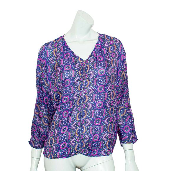 MATTA New York Silk V-neck Blouse Back Keyhole Blue Purple size Medium - Picture 1 of 7